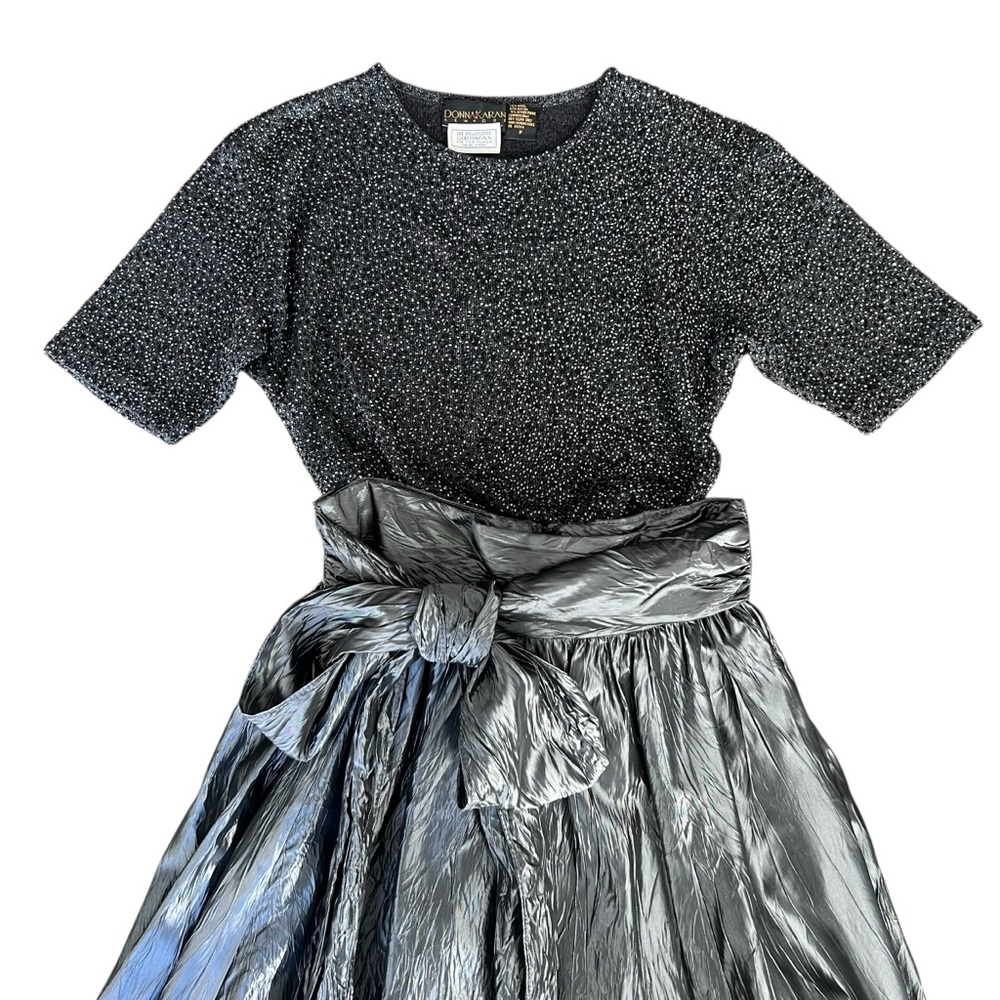 Vintage Pewter Taffeta Formal Maxi Ball Gown Evening Skirt Size 6